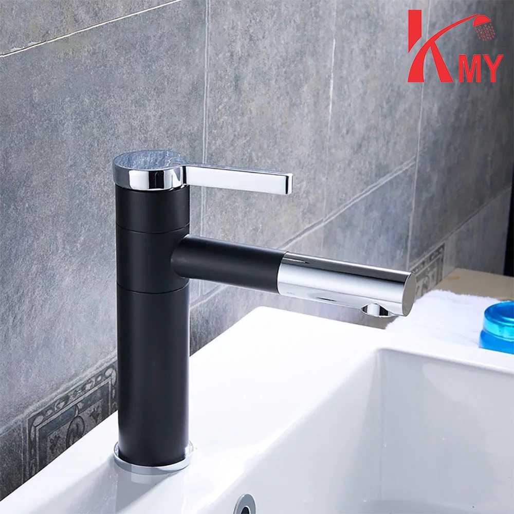 Vòi lavabo sơn tĩnh điện cao 20 cm, đầu vòi xoay 360 độ KMY
