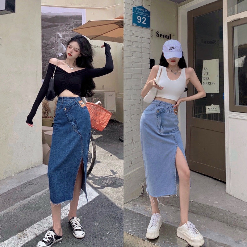 Váy denim dáng rộng lưng cao thời trang mùa xuân mới 2022 dành cho nữ
