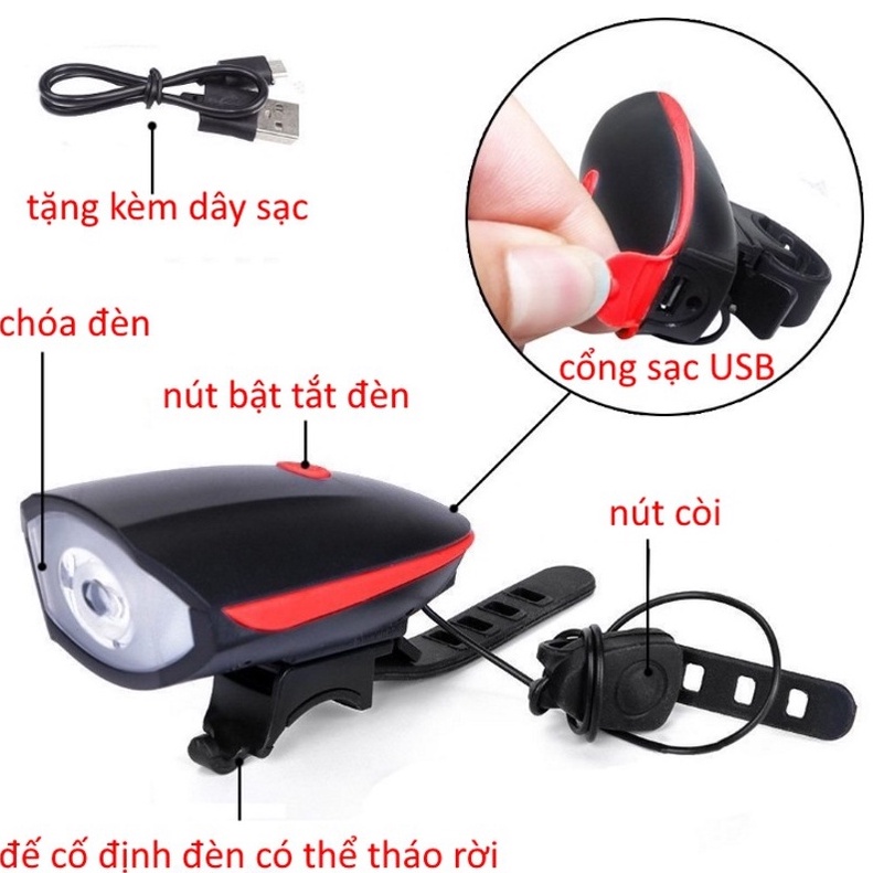 Đèn pin xe đạp siêu sáng chống nước IPX6 PACELINE 140db, hỗ trợ sạc USB