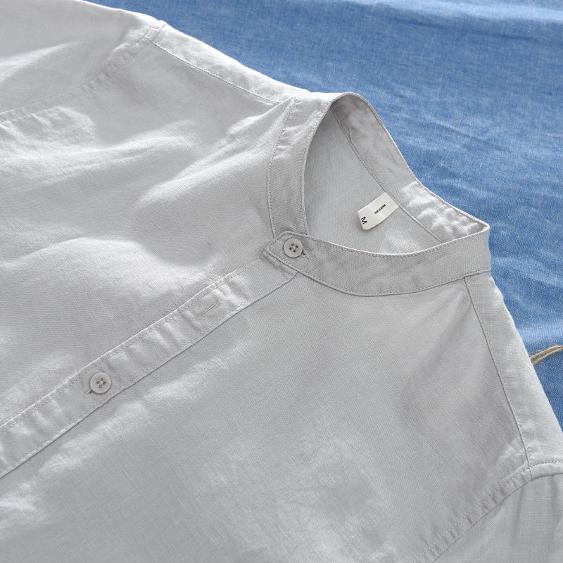 Áo Sơ Mi Nam Tay Ngắn Cổ Đứng Bằng Cotton Linen Dễ Phối Đồ