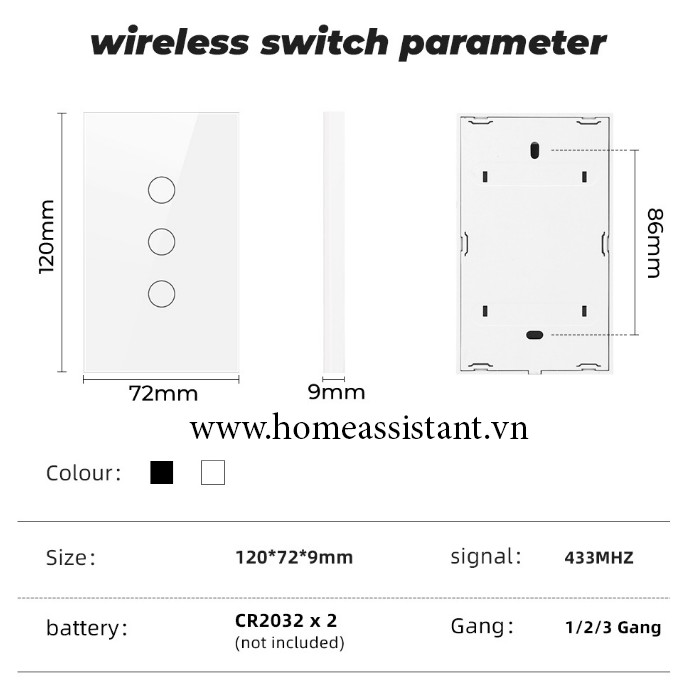 Công Tắc Cảm Ứng Phát Sóng RF 433Mhz Nút Bấm Điều Khiển Từ Xa Dán Tường Chữ Nhật RFX02