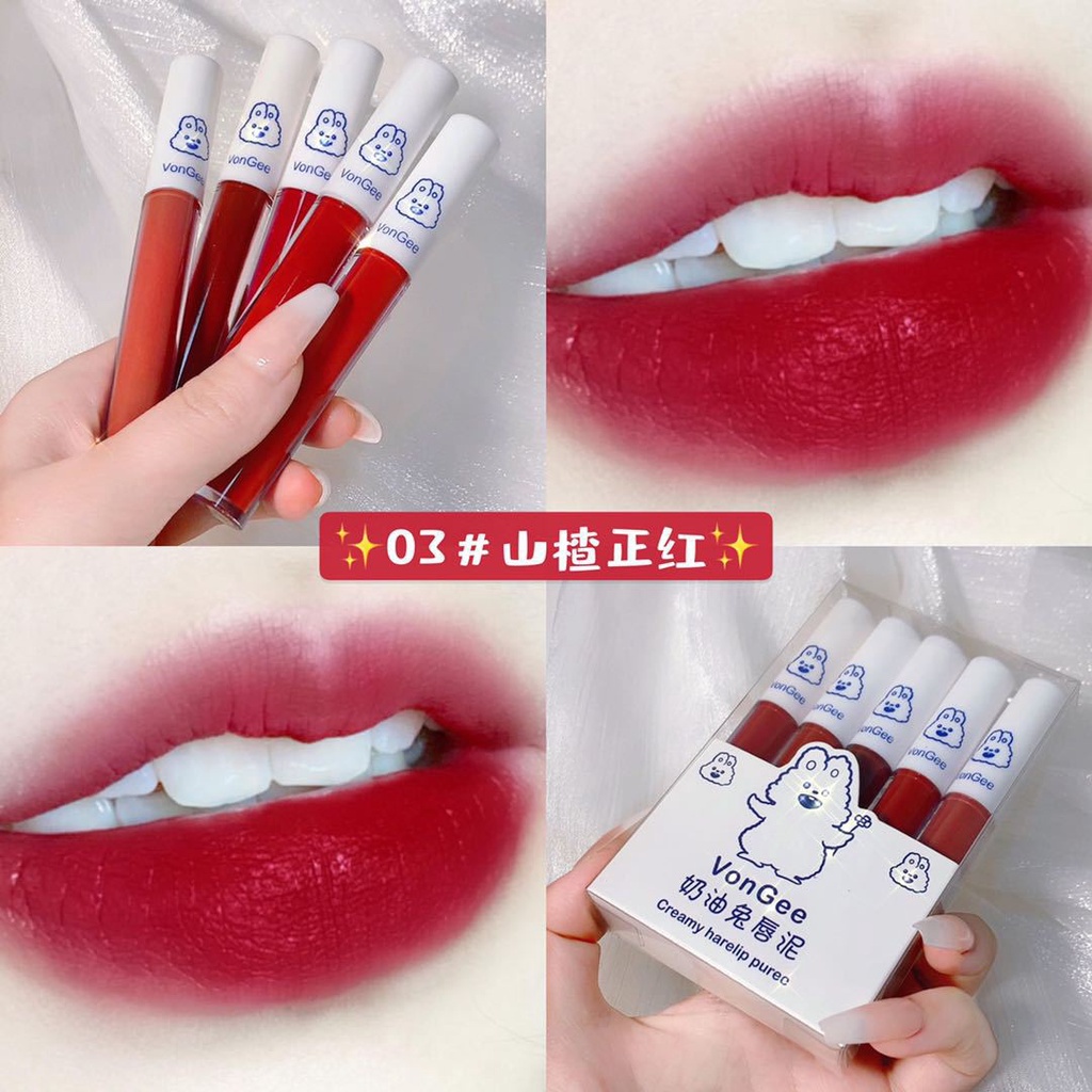 [Hàng mới về] Set 5 son kem lì mịn mượt như nhung thiết kế hình thỏ dễ thương