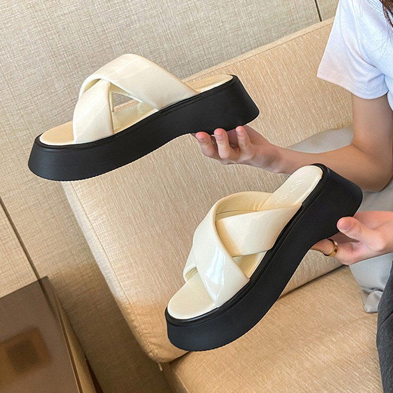 Dép Quai Ngang Đế Dày Bằng Da Mềm Thời Trang Mùa Hè Cho Nữ TTH235