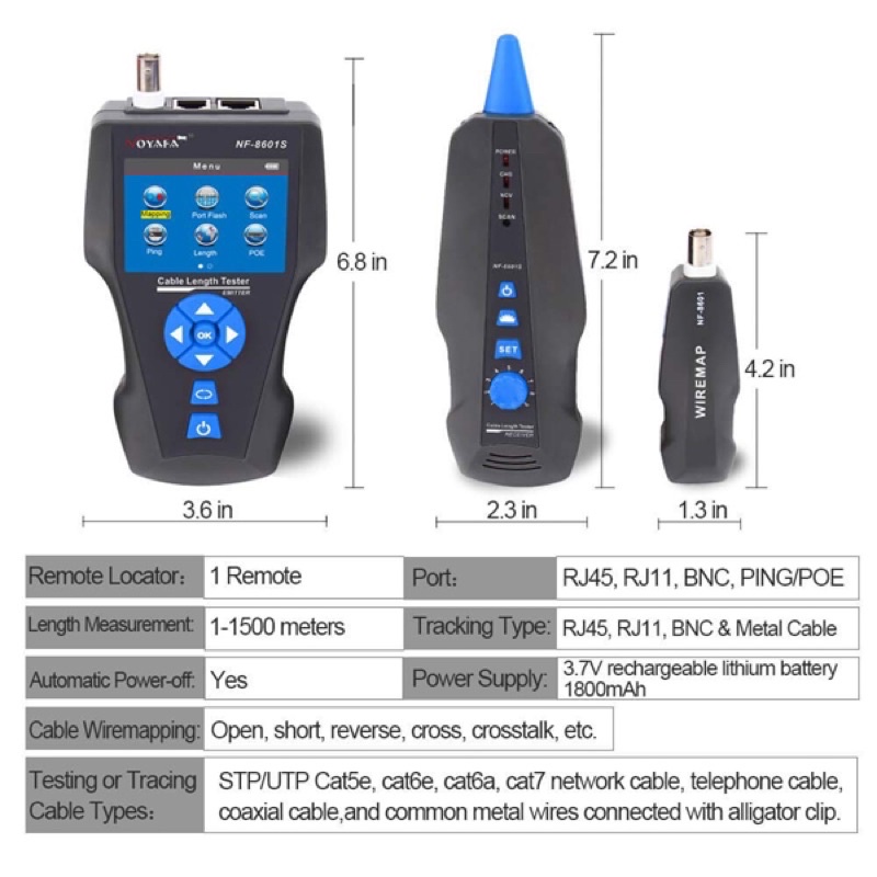 Máy test mạng Noyafa NF-8601S Test RJ45, RJ11, BNC