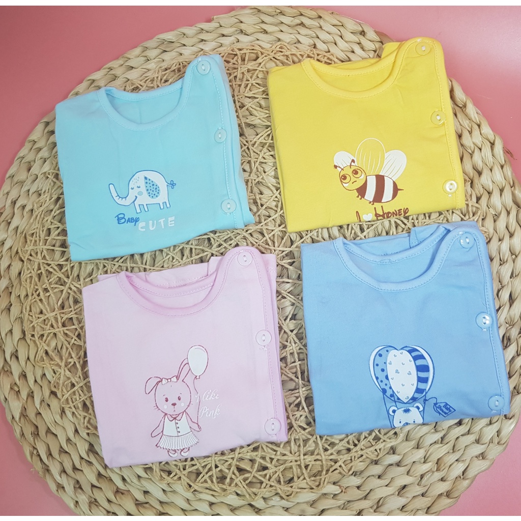 Áo Dài Tay Cotton Baby Color Màu Cho Bé Sơ Sinh (Cúc Cài Lệch) - Hàng Việt Nam