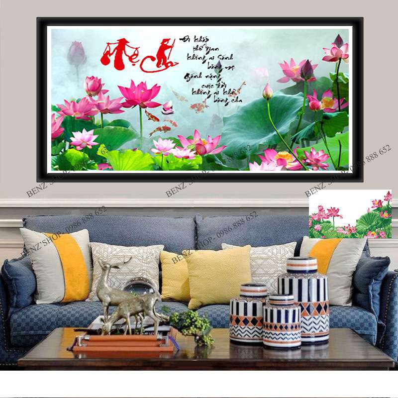 Tranh đính đá Cha mẹ DF131 ( 75x48 cm), Cha mẹ LV460 ( 80x50cm), tranh thêu chữ thập LV3158 83x42cm, thêu 222967 60x39cm