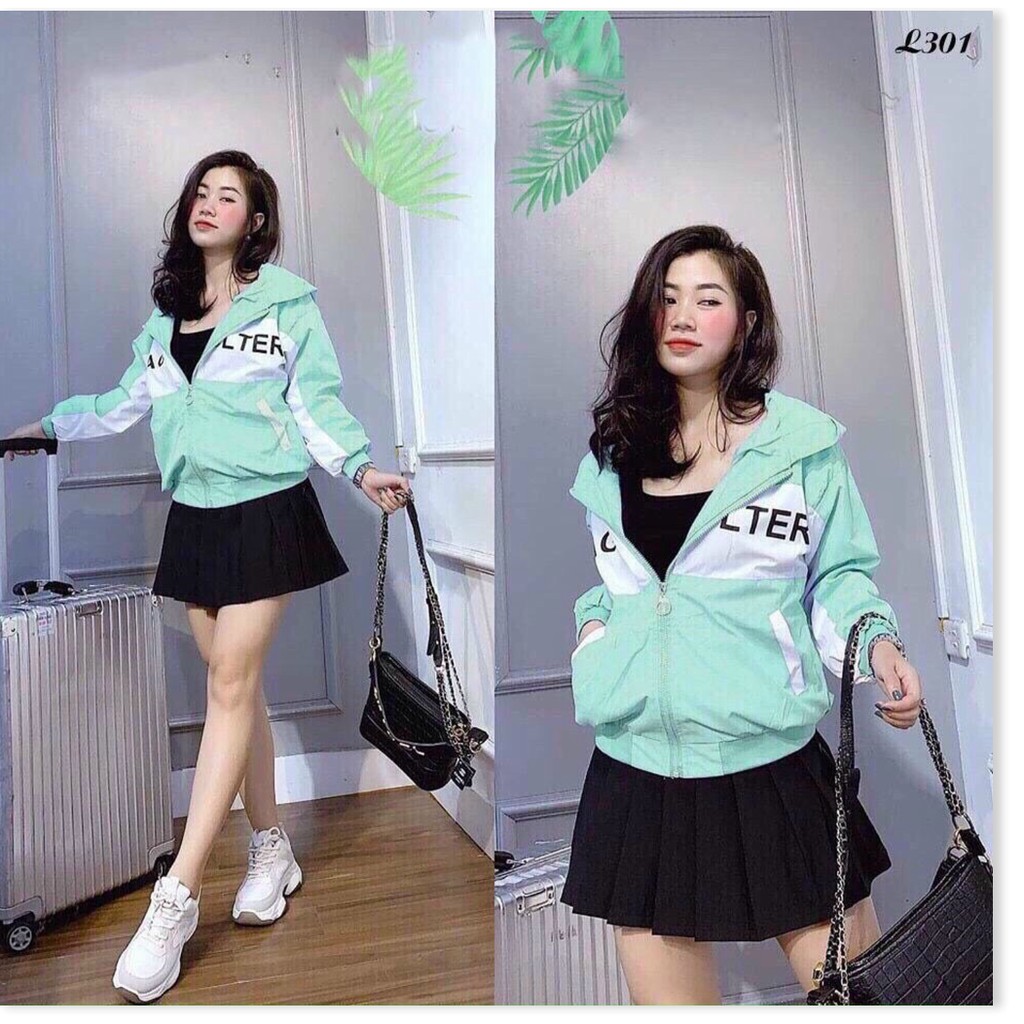Áo khoác dù , áo khoác dù nữ , áo khoác dù 2 lớp , áo khoác vải dù in chữ ngang thân áo đẹp lạ .MTB