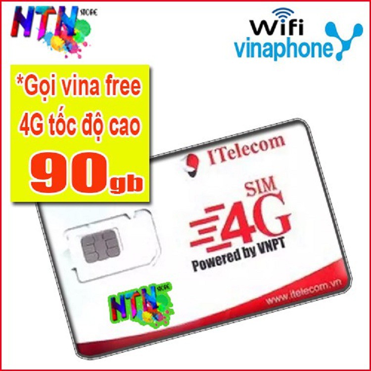 Sim Vina Gói Itelecom sim 4g gói cước may data siêu tốc Tặng 90GB Data 1 Tháng Nghe Gọi Miễn Phí