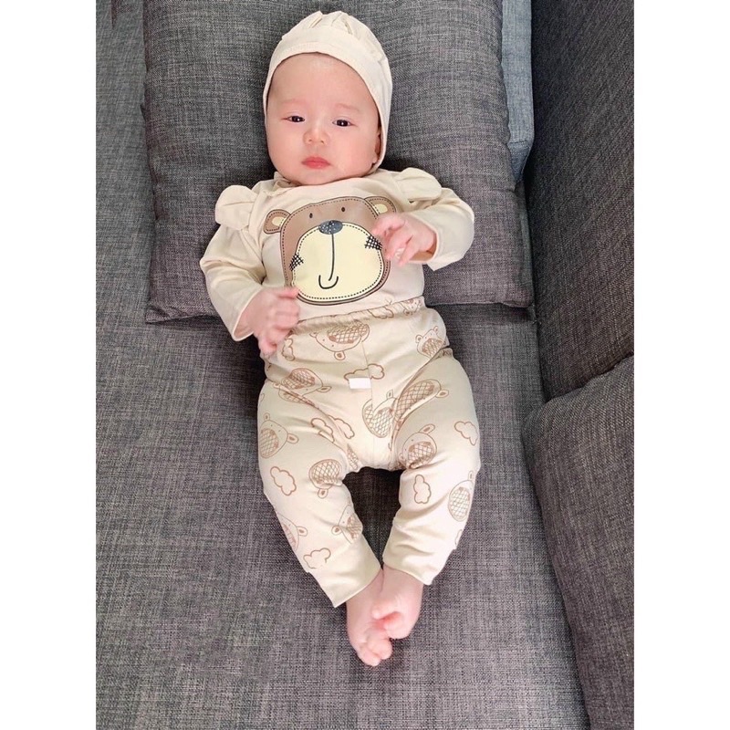 Bộ thu đông dài tay cho trẻ em 8-19kg,mẫu gấu 2 tai chất cotton mềm cho bé