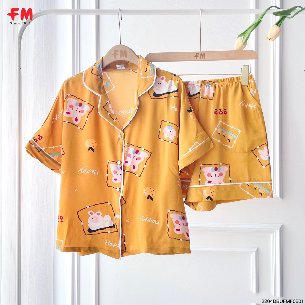 Đồ bộ nữ mặc nhà FM Style bộ ngủ pijama lụa cộc tay họa tiết hoạt hình dễ thương set mặc nhà 220405416