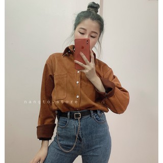 Áo Sơ Mi Nữ Chất Da Lộn Dày Dặn (ẢNH THẬT)