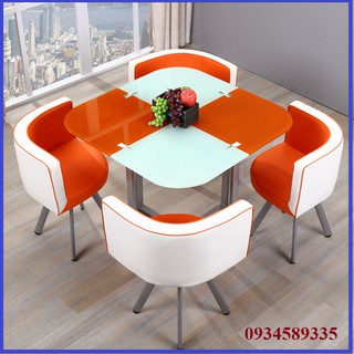 Bàn Ăn Kèm Ghế, Bàn Phòng Nhỏ Mặt Kính Cường Lực Uống Trà Thiết Kế Sang Trọng.