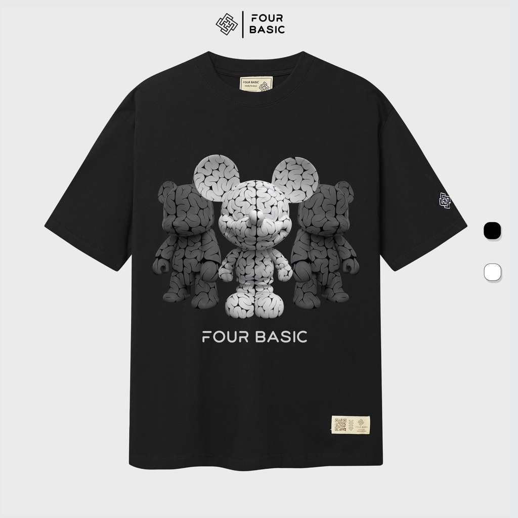 Áo thun tay lỡ Grey Bearbrick Fullbox Four Basic phông Unisex Nam Nữ chất lượng 100% Cotton oversize form rộng T15