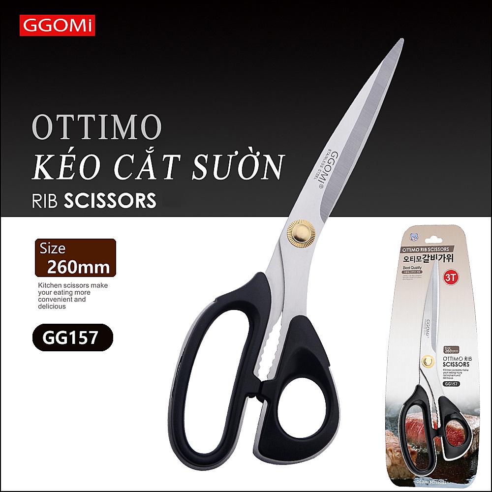 Kéo cắt sườn dài 26cm, lưỡi kéo dài 11.5cm bằng thép không gỉ an toàn sức khỏe của GGOMi Hàn Quốc GG157