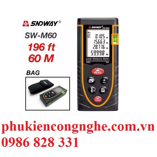 [Mã 267ELSALE hoàn 7% đơn 300K] Thước đo khoảng cách laser SNDWAY SW-M60 phạm vi đo 60m