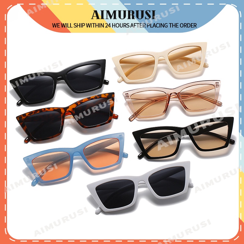 (AIMURUSI) COD Kính Mát Mắt Mèo Tròng Vuông 7 Màu Thời Trang Unisex