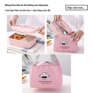 Hộp đựng cơm văn phòng+Túi,đũa thìa inox, Hộp đựng thức ăn, thực phẩm, Bao gồm cả túi và muỗng nĩa