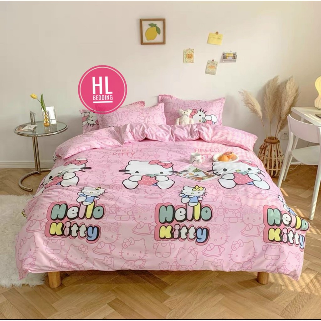 Bộ chăn ga Cotton Poly HL bedding chăn ga Hàn Quốc siêu đáng yêu mèo hello kitty đủ size miễn phí bo chun
