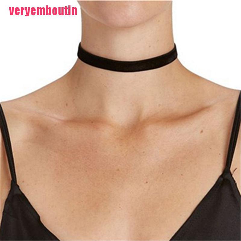 Vòng Cổ Choker Vải Nhung Màu Đen Phong Cách Gothic Cổ Điển