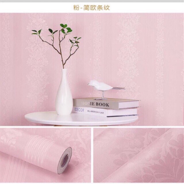 10 mét giấy dán tường sẵn keo hoa văn 3d hồng siêu đẹp