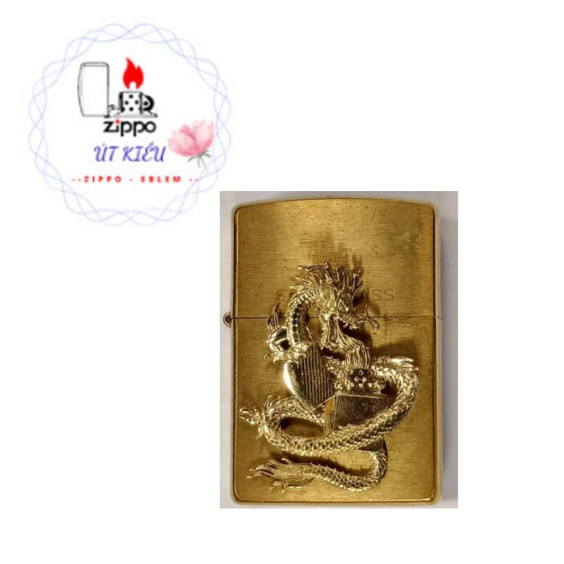 Miếng eblem dán Zippo đồng nguyên khối chủ đề rồng US08