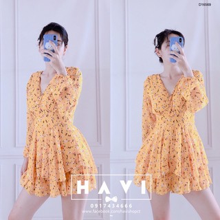(ẢNH THẬT) Jumsuit hoa cổ V tầng có dây buộc eo