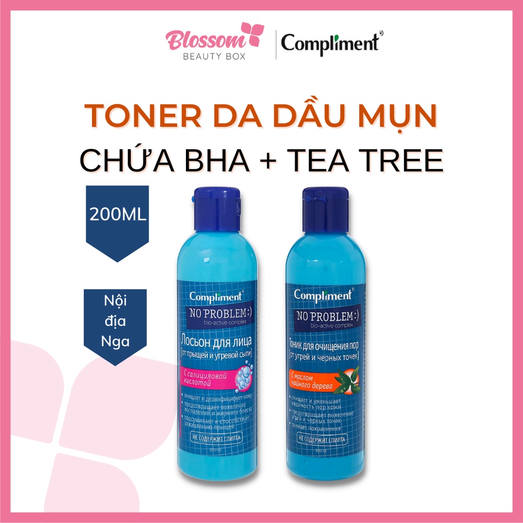 Toner da dầu mụn NO PROBLEM compliment chứa BHA Salicylic Acid, Tea tree