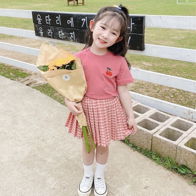 Sét Váy Cherry Hồng Siêu Xinh Cho Bé