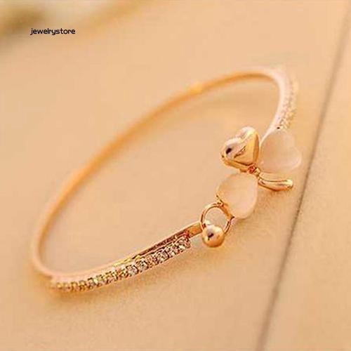 Vòng tay mạ vàng đính đá Opal giả hình cỏ ba lá cho nữ