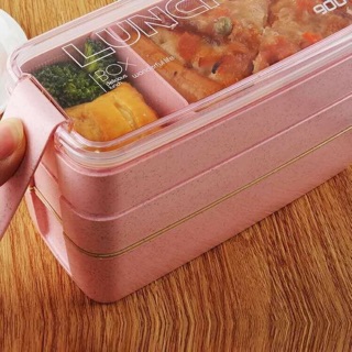 Hộp cơm lúa mạch 3 tầng kèm đũa thìa