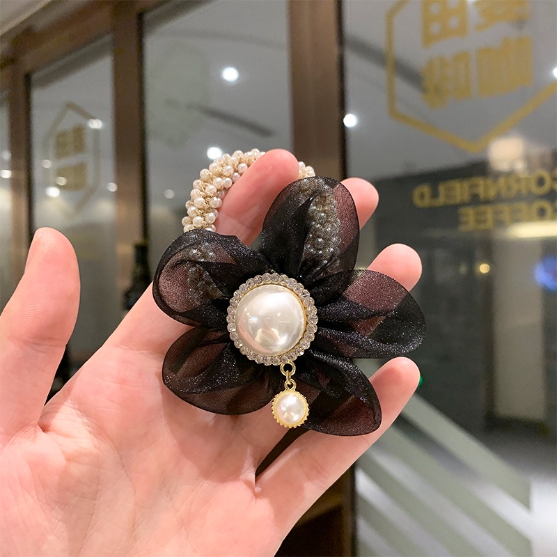 Dây Cột Tóc Ren Hoa Đính Ngọc Trai Nhân Tạo Phong Cách Hàn Quốc