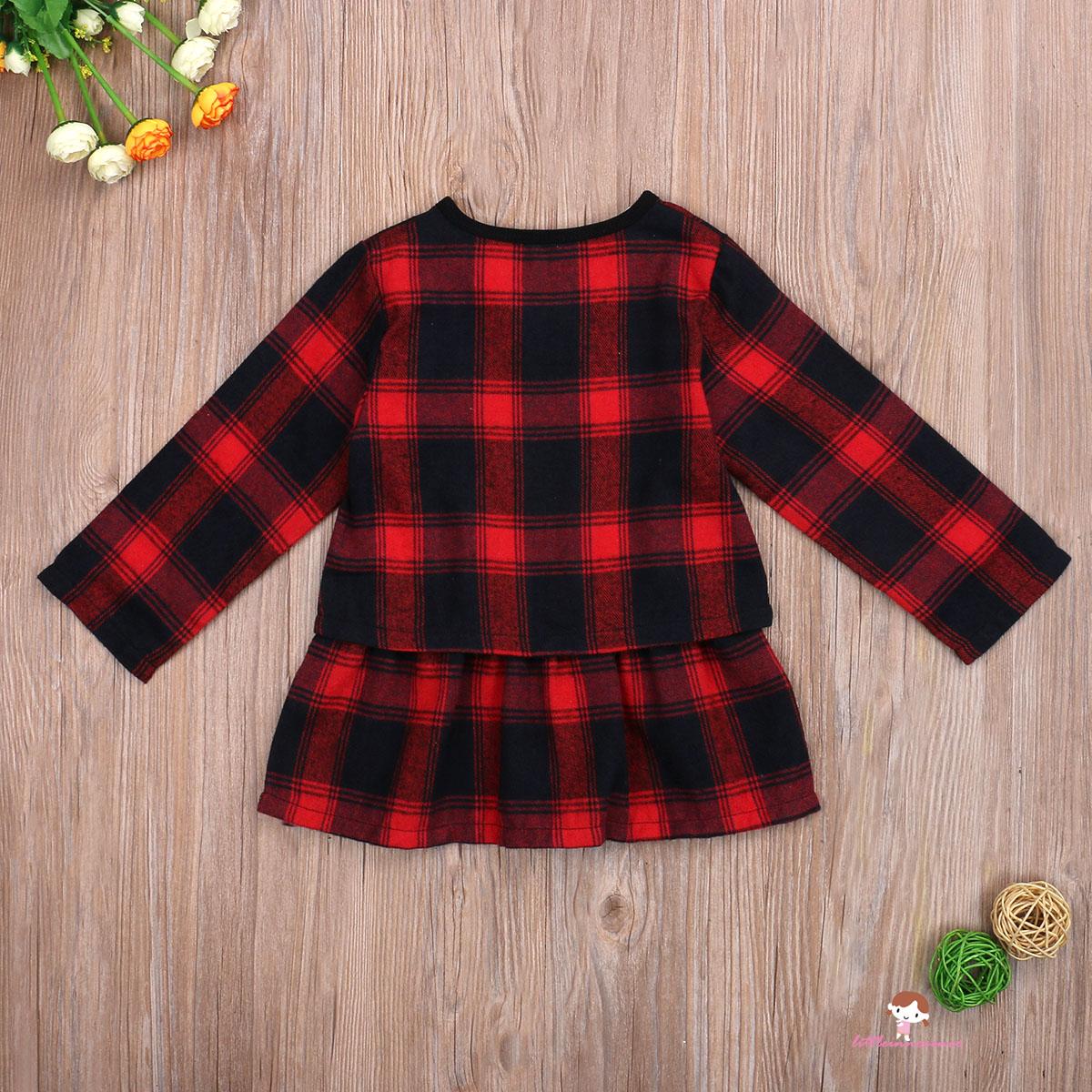 XZQ7-0-6 Years Little Girl Coat + Dress Plaid Printing British Style Cute Princess Spring Autumn Clothing