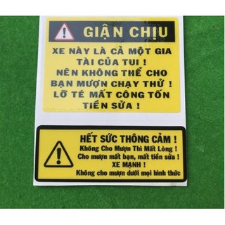 Bộ 4 decal tem xe GIẬN CHỊU