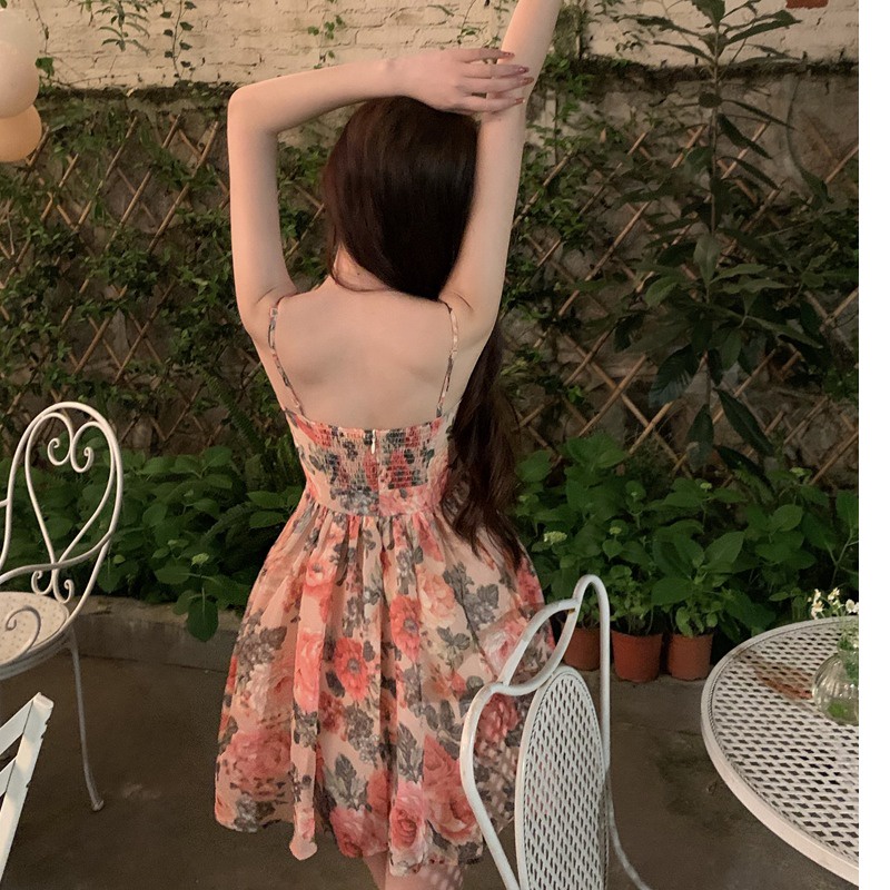 Đầm voan hoa ZHELIHANGFEI hai dây xinh xắn dành cho nữ