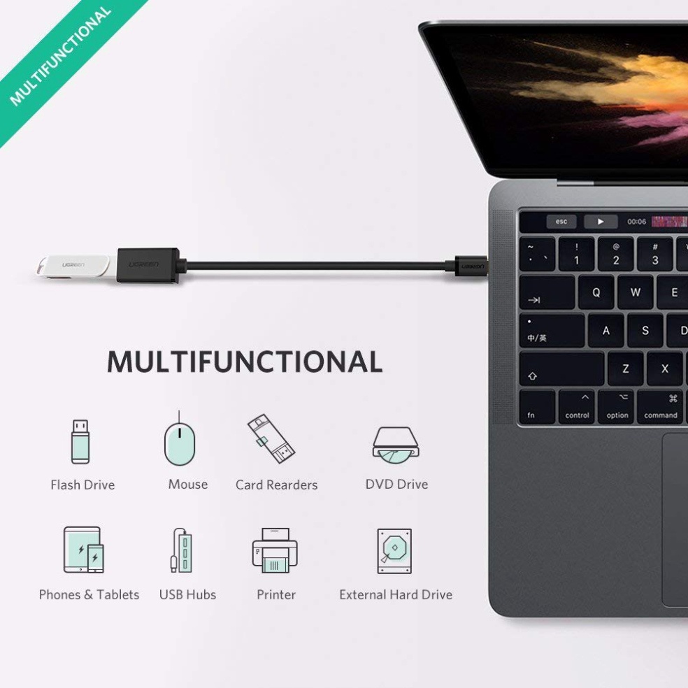 Cáp chuyển Type C ra USB 3.0 Ugreen US154 Hỗ trợ OTG dài 15cm cao cấp - Hàng Chính Hãng