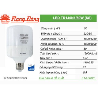 Bóng LED Trụ Rạng Đông 50W ( ChipLed SAMSUNG )