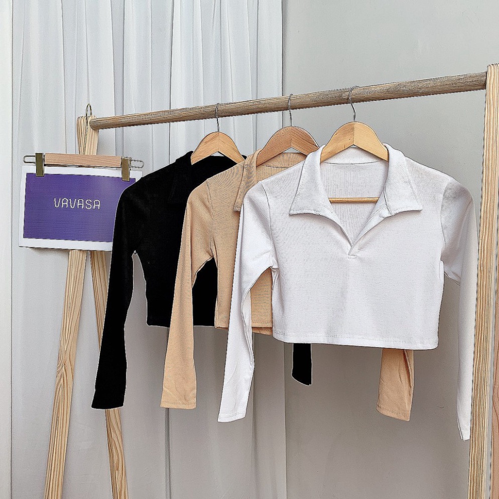 Áo croptop nữ tay dài kiểu ôm polo có cổ bigsize thun body VAVASA CT06 - Hàng nhập khẩu | BigBuy360 - bigbuy360.vn