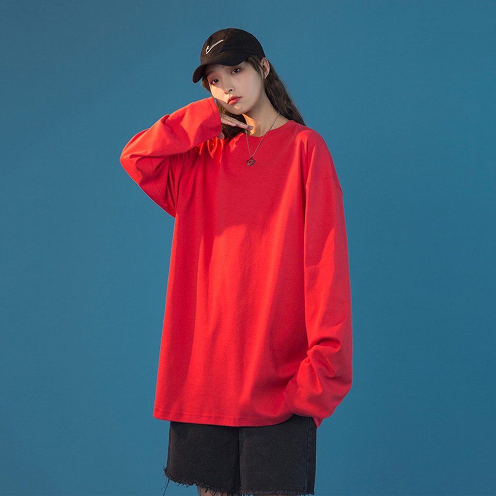 Áo thun dài tay trơn  MÀU ĐỎ  phông Unisex nam nữ tee oversize form rộng pull Ulzzang Streetwear Hàn Quốc vải mềm