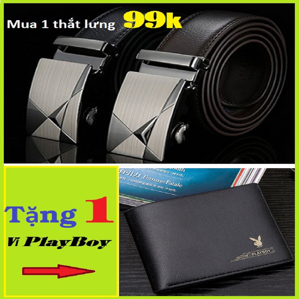 [Mua 1 tặng 1] Thắt lưng nam da tặng Ví Playboy dây nịt nam da bò khóa tự động cao cấp ...