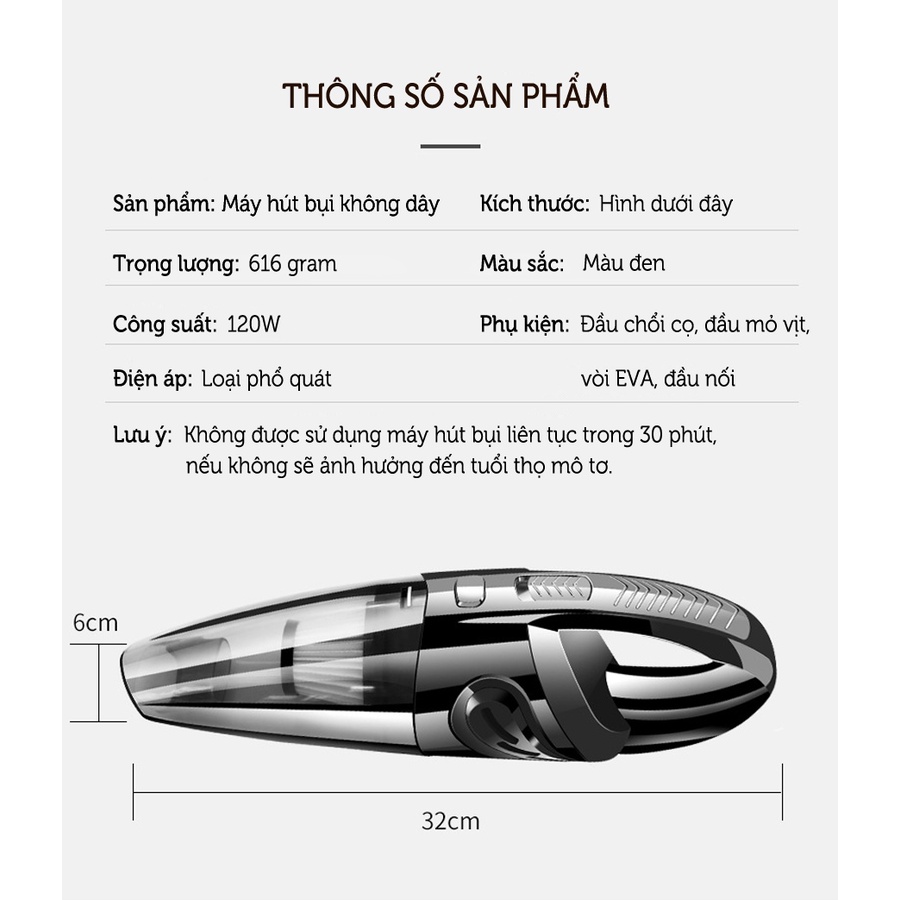 Máy Hút Bụi Cầm Tay Không Dây Damas XC628 Chính hãng - Máy hút bụi ô tô và giường nệm, công suất 120W - UniMart