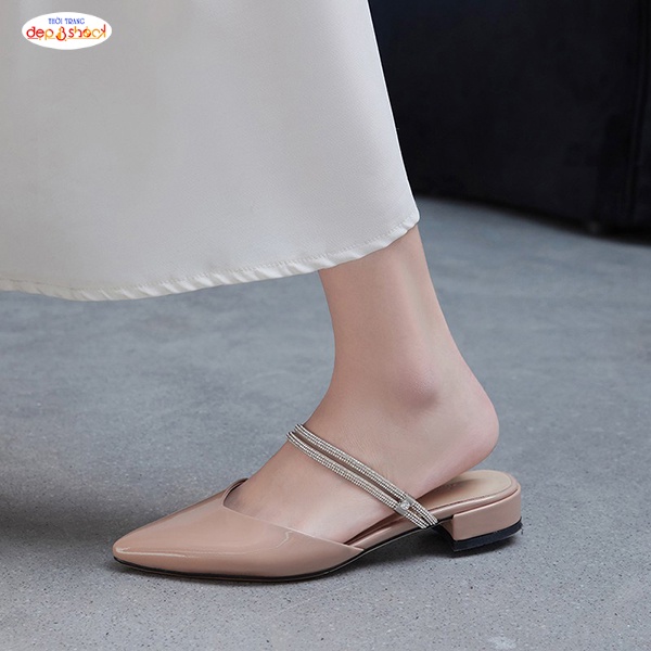 Giày Sục cao gót bít mũi 3 phân 2 quai ngang Đính đá thời trang BIG SIZE 42 43 MS S80