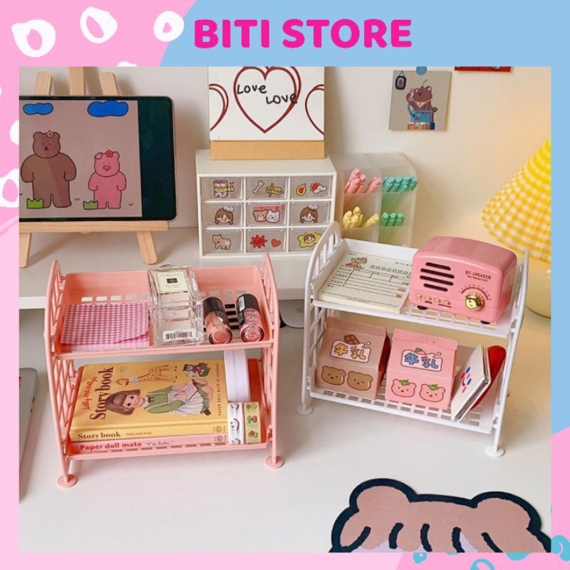 Kệ Nhựa 2 Tầng Mini Để Bàn Nhiều Màu BiTi Store M01