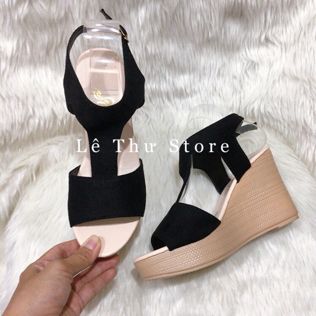 Giày cao gót 9 phân đế xuồng bản nối gót Đen LT (X018)