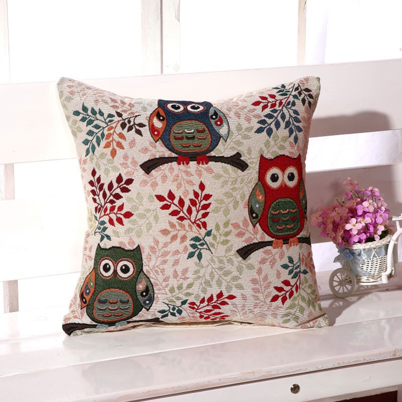 Áo Gối Được Làm Từ Vải Lanh Và Vải Cotton Với Họa Tiết Hình Con Cú Sang Trọng Dùng Trong Trang Trí Nhà, Xe Hơi