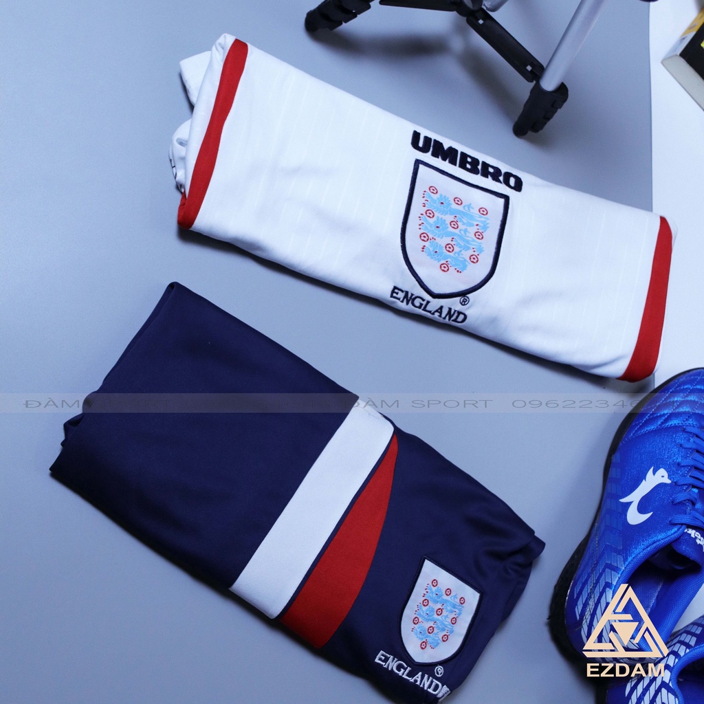 Bộ Áo Đá Bóng Đá Banh Đội Tuyển Anh  Trắng Có Cổ  Ngắn Tay Bản UMBRO CAO CẤP 2021