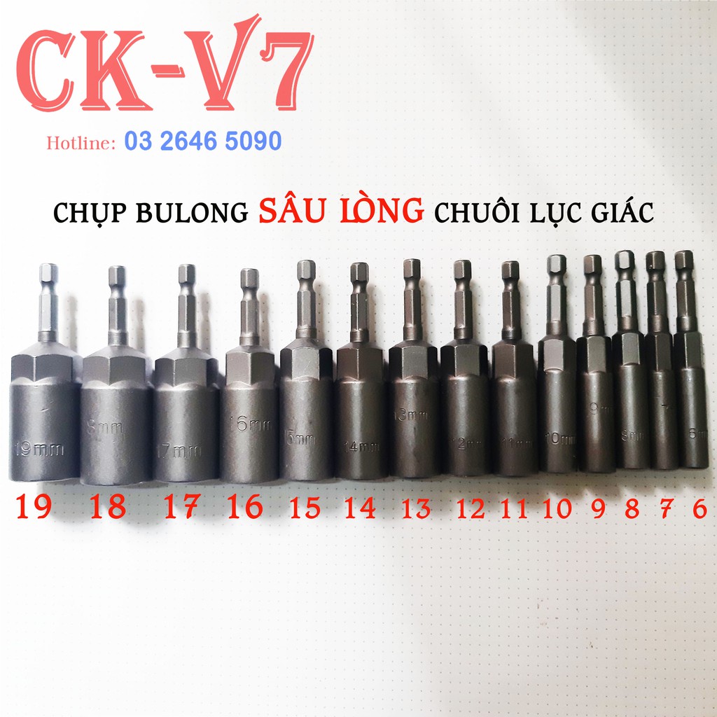 Chụp Bulong Sâu Lòng Chuôi Lục Giác 14 PC Cho Máy Bắt Vít Và Khoan