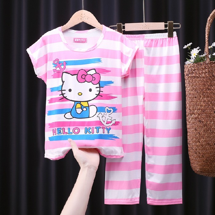 Bộ Đồ Ngủ Tay Ngắn Chất Liệu Cotton In Họa Tiết Hoạt Hình Xinh Xắn Cho Bé