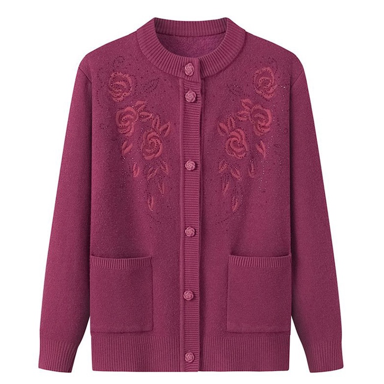 Áo Len Cài Cúc Thêu Hoa Hồng Trung Niên