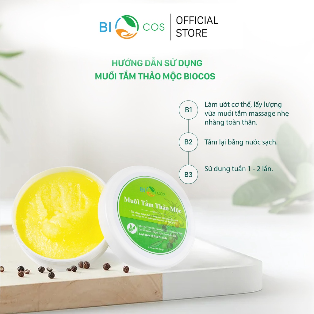 Muối Tắm Thảo Mộc BIOCOS - Loại Bỏ Mụn Lưng, Viêm Nang Lông Kết Hợp Tẩy Tế Bào Da Chết Body 200g