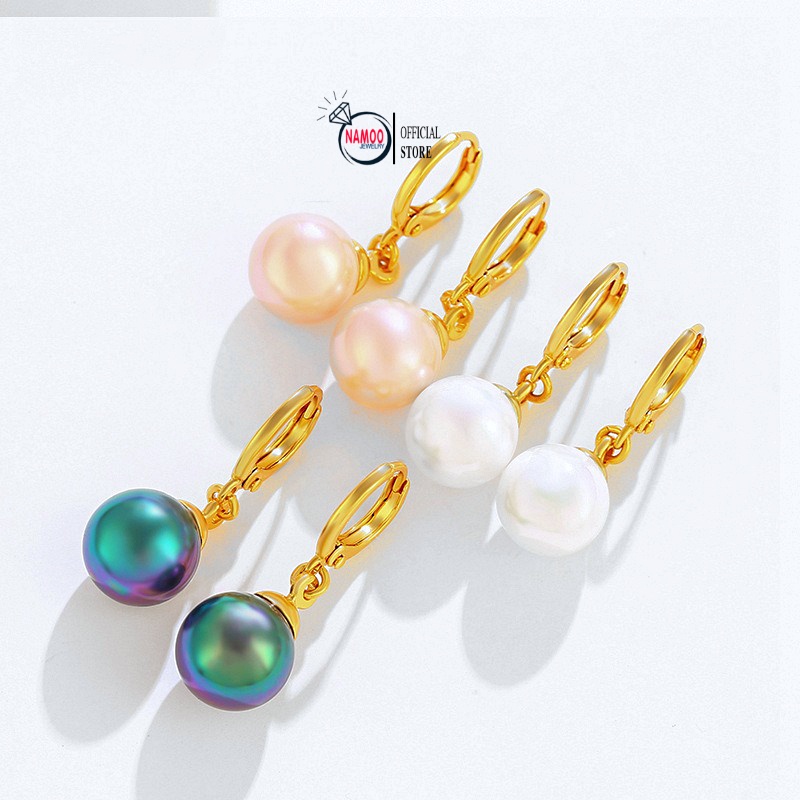 Khuyên Tai Titan mạ Vàng Nữ H038 H039 Đính Ngọc Nhân Tạo Bền Màu Không Đen Gỉ